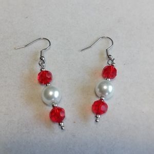 Handmade Red & White Beaded Earrings